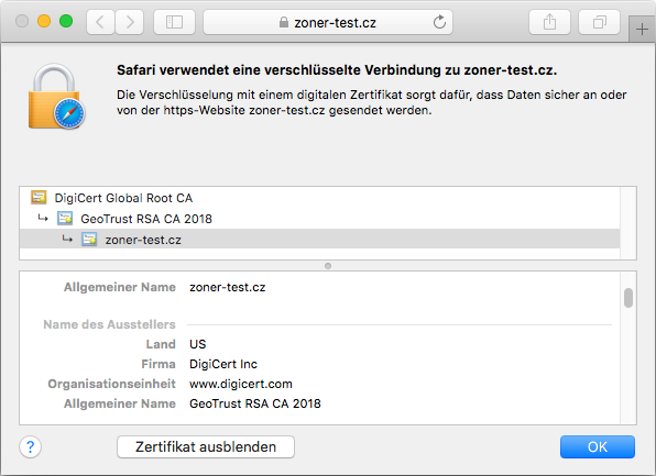 Darstellung des Zertifikats SSL 123 im Browser Darstellung des Zertifikats SSL 123 im Browser